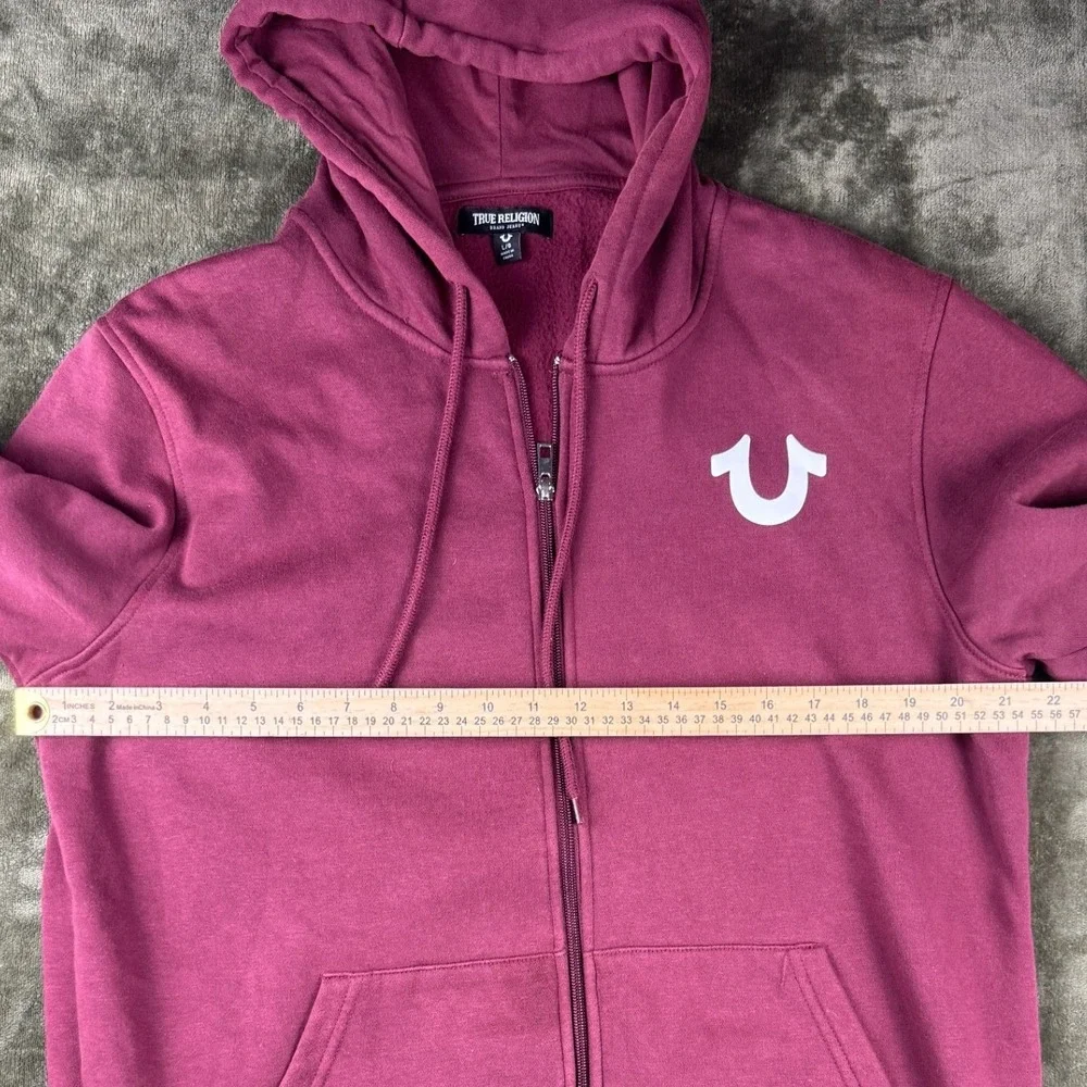 True‎ Religion Mens Horseshoe Logo Zip Up Hoodie Burgundy Large Regular Fit